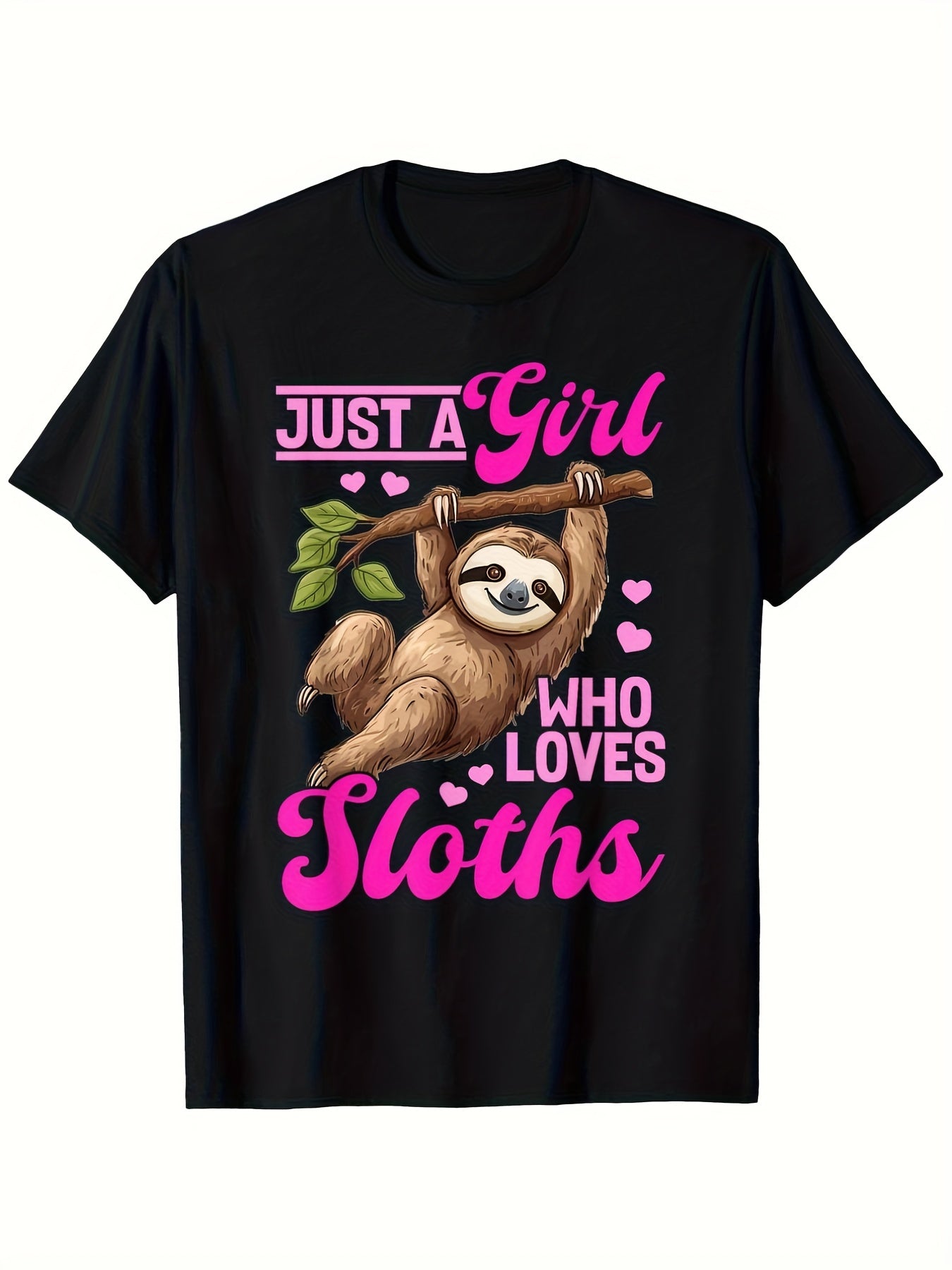 Just A Girl Who Loves Sloths Cute Funny Graphic Tee for Men Women, Adorable Lazy Animal Short Sleeve T-Shirt, Casual Crew Neck Top for Sloth Lover Gift