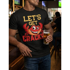 Let's Get Crackin Funny Crab Lover Graphic T-Shirt, Unisex Soft Cotton Crew Neck Tee, Novelty All Season Gift For Seafood Fans, Beach Cookout Backyard BBQ & Crab Boil Party Casual Wear