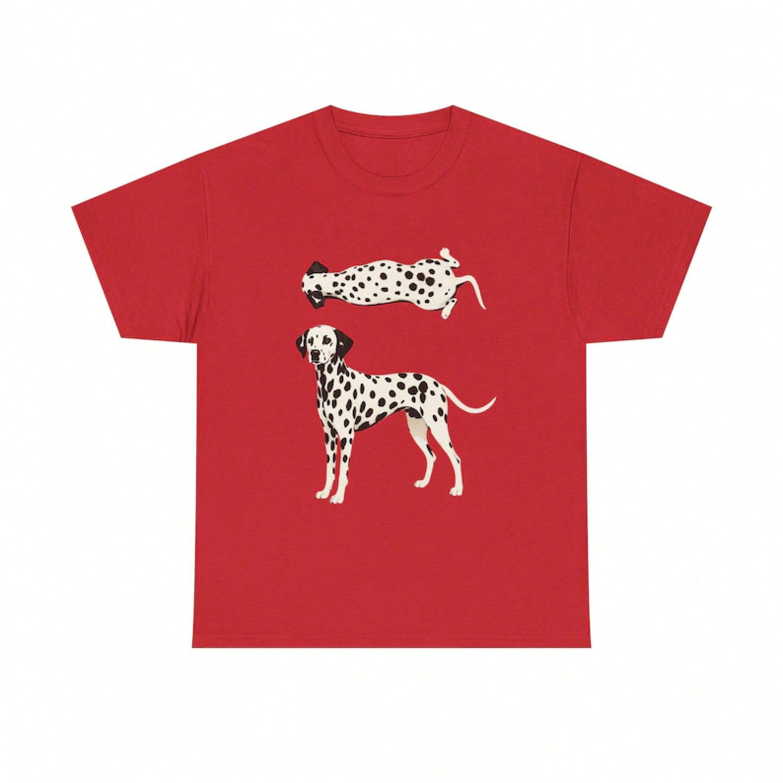 Women's T-Shirt With Dalmatian Dog Illustration T-Shirt | Two Dalmatians On A Red Background Are Cool In The Summer