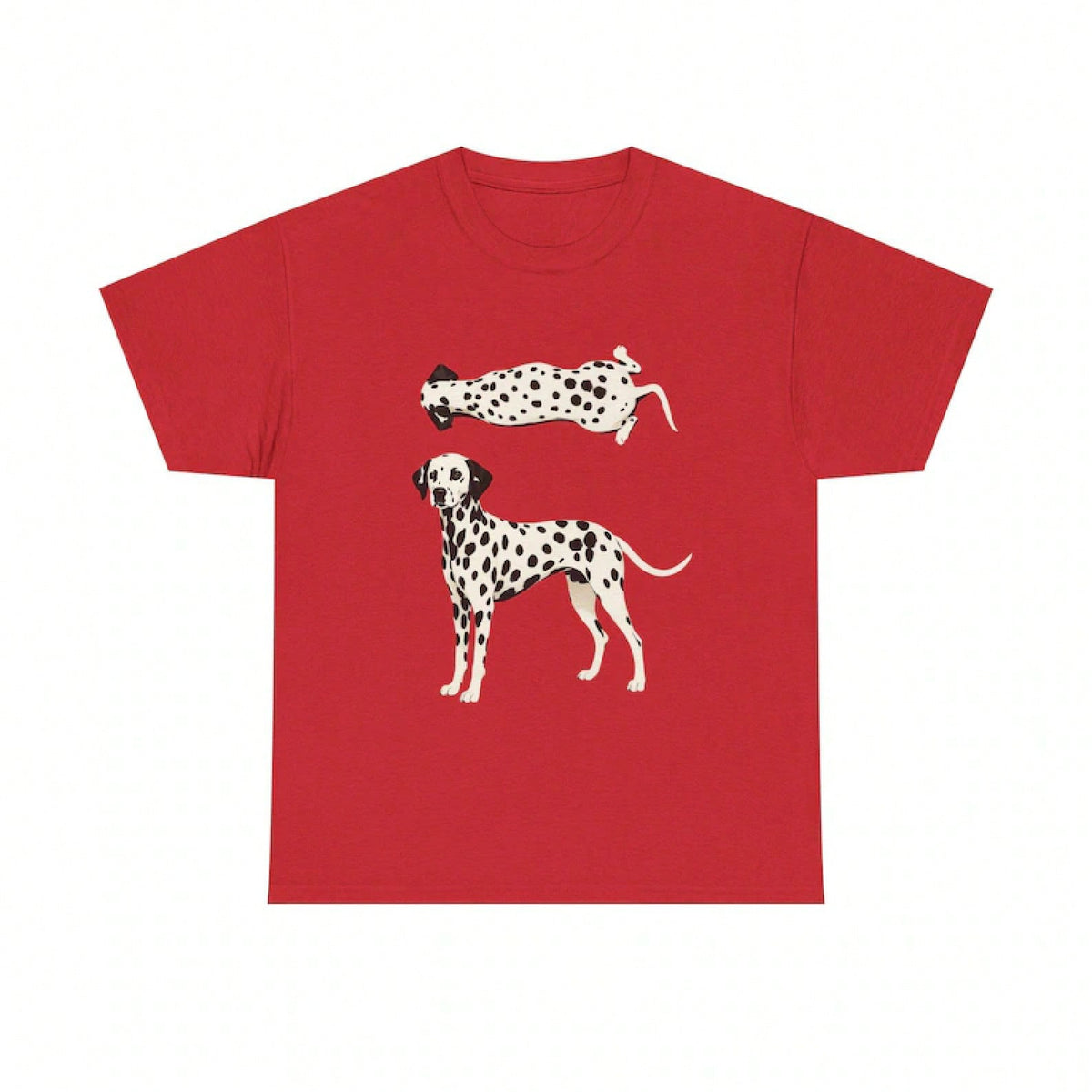 Women's T-Shirt With Dalmatian Dog Illustration T-Shirt | Two Dalmatians On A Red Background Are Cool In The Summer