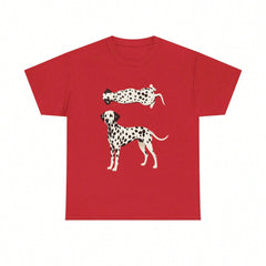 Women's T-Shirt With Dalmatian Dog Illustration T-Shirt | Two Dalmatians On A Red Background Are Cool In The Summer