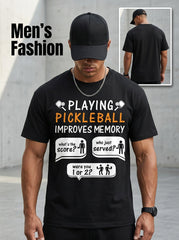 Playing Pickleball Improves Memory Funny Pickleball Player Graphic Tee for Men Women, Cute Sports Humor Short Sleeve T-Shirt, Casual Crew Neck Top for Pickleball Lover Gift