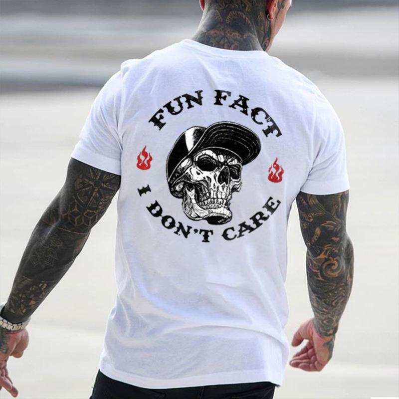 FUN FACT I DON'T CARE Skull Print T-Shirt