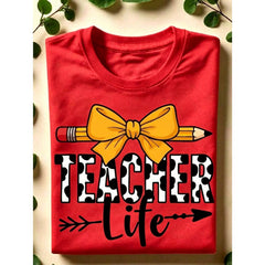 Teacher Life Shirt, Teacher Pencil Coquette Bow T-Shirt, Kindergarten Teacher Tee, Teacher School Crew Short Sleeve Shirts, Back To School Gift