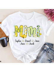 Mimi Grandmother Graphic T‑Shirt, Lemon Daisy Custom Style Family Crewneck Tee, Casual Short Sleeve Top for Grandma Gift