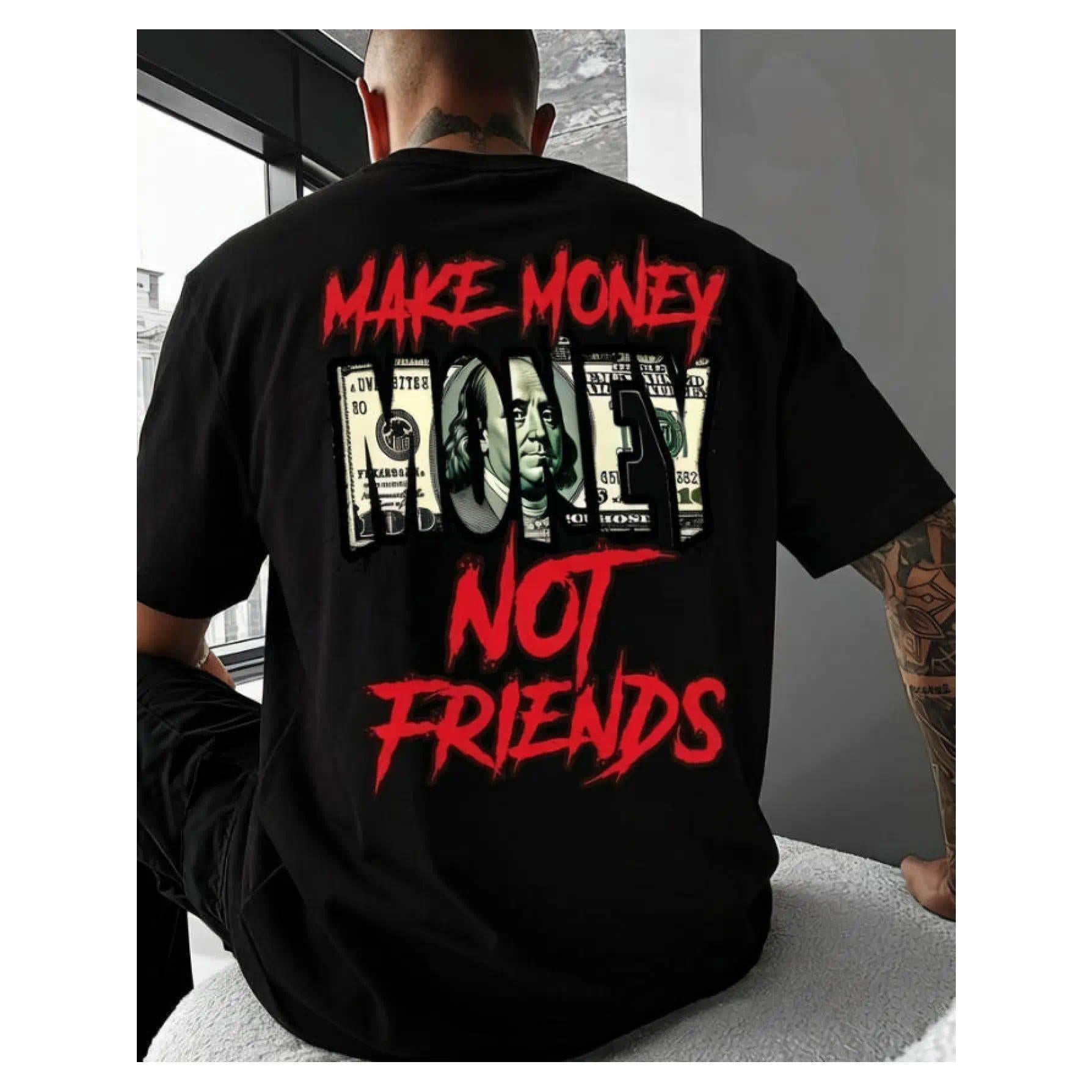 Men's Make Money Not Friends Slogan Graphic Tee Retro Streetwear Style Printed Design ,Soft Breathable Fabric Apparel Trendy Summer Outdoor Clothing Daily Commute Versatile All Season Casual Gift