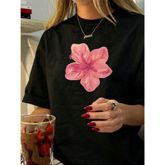 Women's Retro Floral Print Short Sleeve Round Neck T-Shirt Soft Pink Hawaiian Cut Lightweight Breathable Beach, Office, Daily