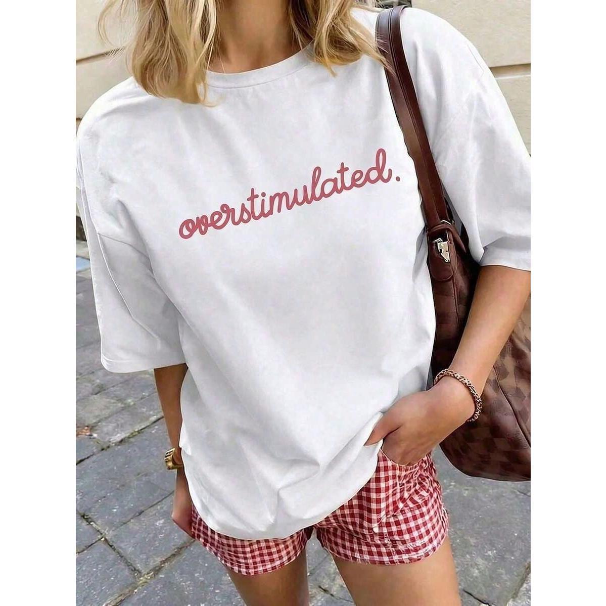 Women's Casual Short Sleeve Round Neck Printed Pattern Tee, Summer Top For Women