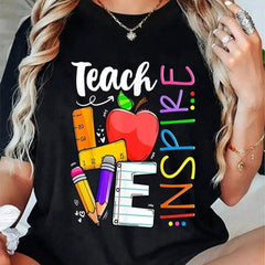 100% Cotton Cute Teach Love And Inspire Men Women Teacher T-Shirt