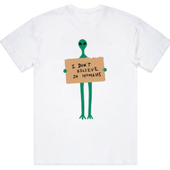 I Don’t Believe in Humans Alien Themed T-Shirt - Funny Extraterrestrial Graphic Tee, Unisex Sci-Fi Fan Gift