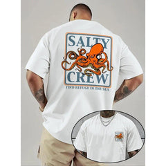 Men's Octopus Print Round Neck Tee, Fashion Casual Short Sleeve T-shirt