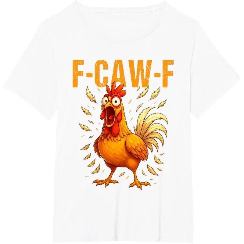 Women's Casual Cotton Tops with Funny F-Caw-F Rooster Graphic, Short Sleeve Round Neck T-Shirt with Elastic Stretch for Streetwear, Comfortable, Lady, Tshirt, Outdoors, Do Not Bleach, Funny Chicken Humor Quote, All Seasons