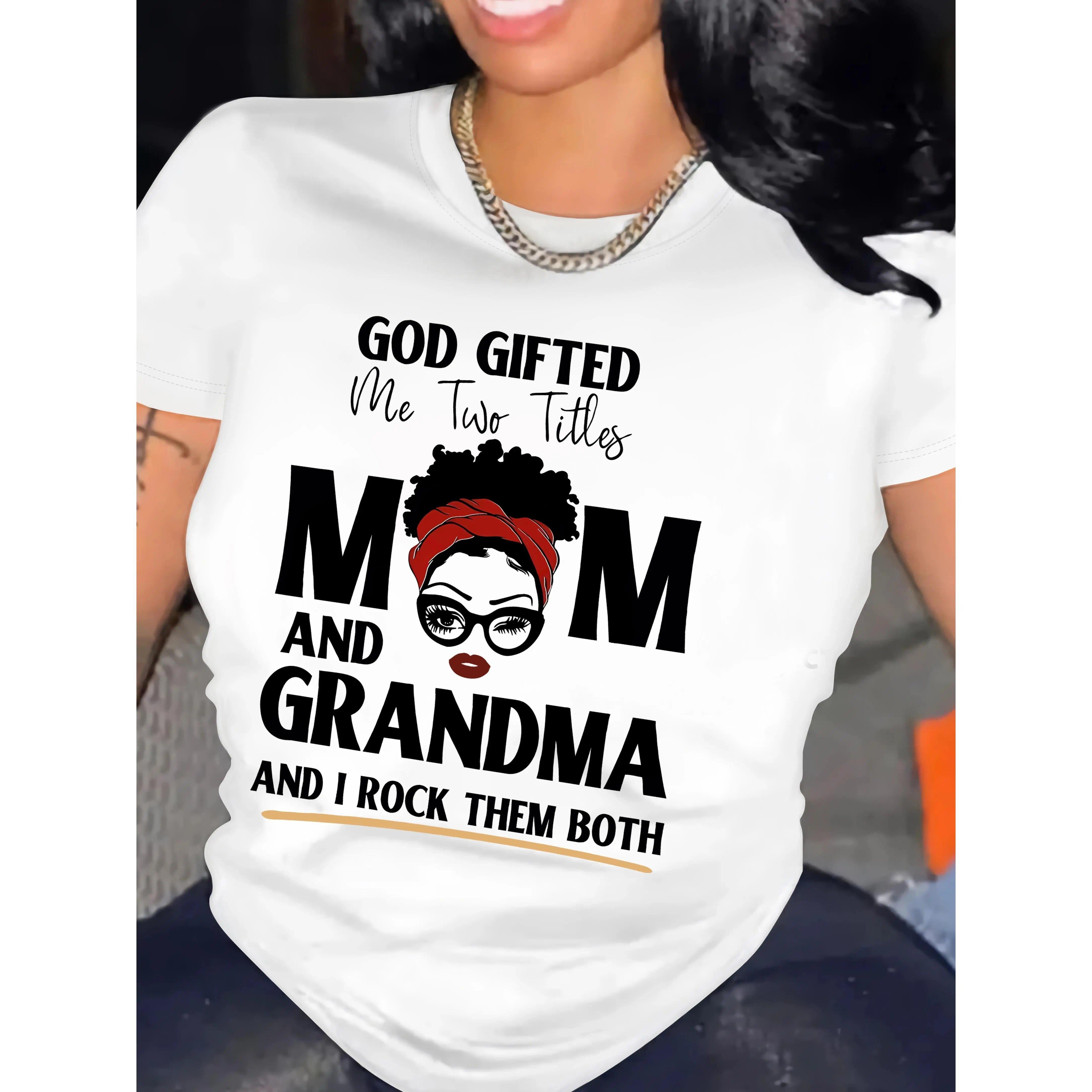 God Gave Me Two Titles: Mom and Grandma Christian T-Shirt - Proud Mother Grandmother Graphic Tee, Unisex Casual Top