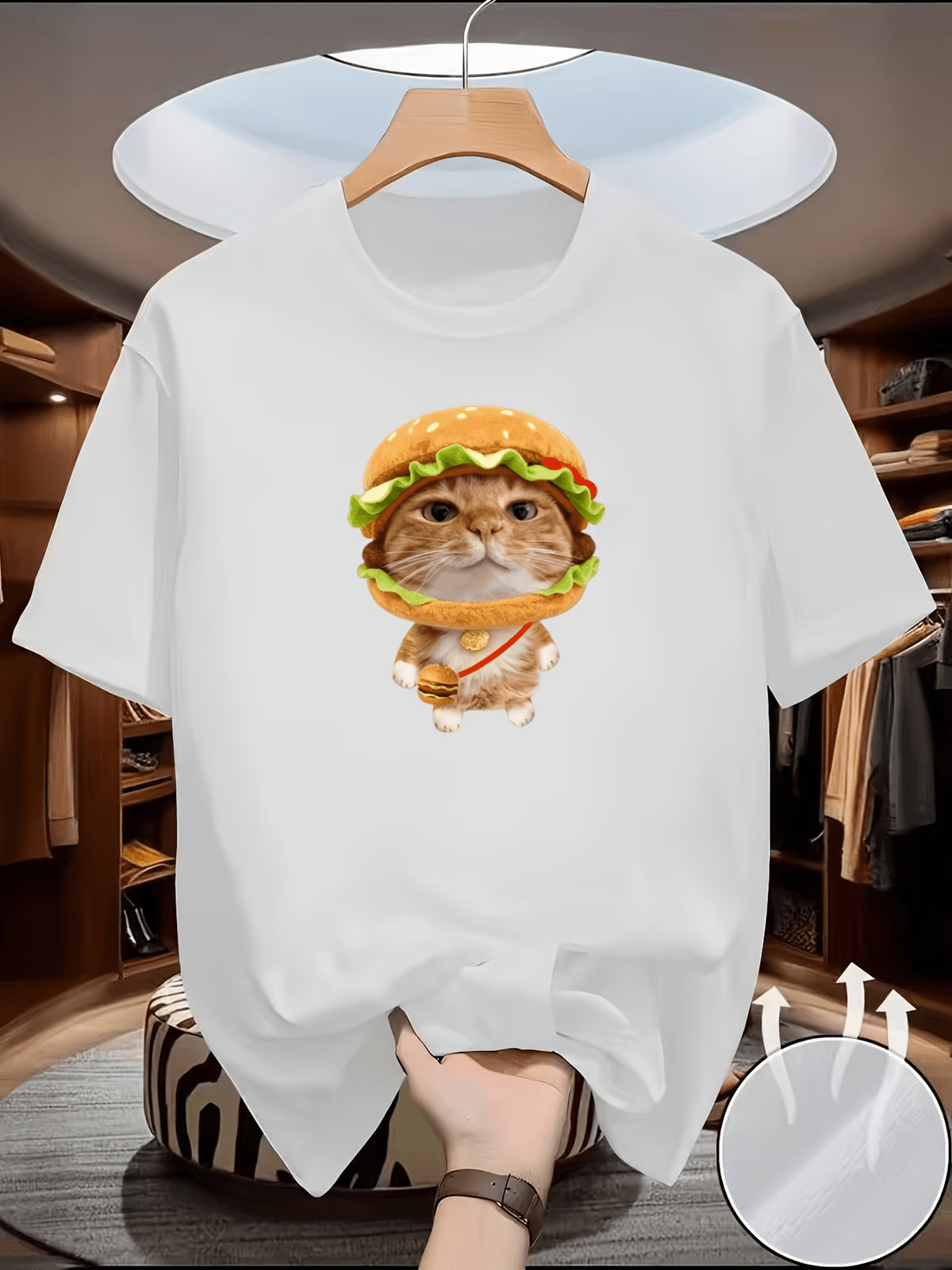 Funny Pet Cat with Hamburger Crossbody Bag Graphic Casual Streetwear T-shirt