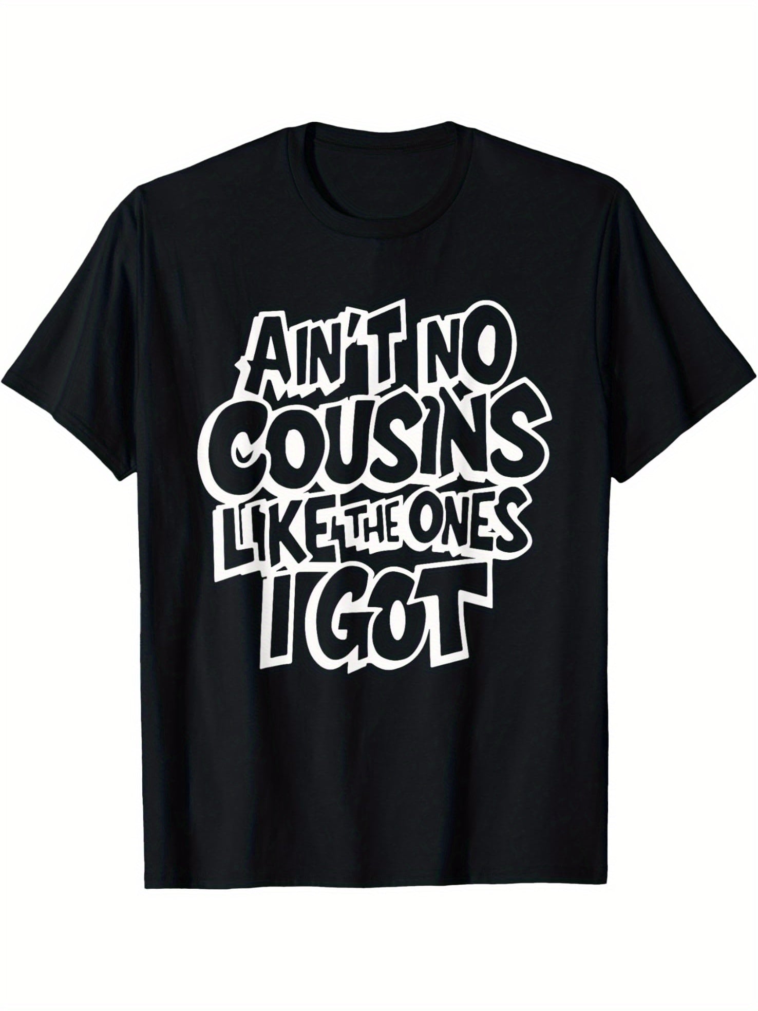 Funny Cousin Crew T-Shirt, Casual Crew Neck Short Sleeve Tee, Breathable Fabric, Slight Stretch, Summer Fashion Top, Regular Fit, Summer Trendy T-Shirt