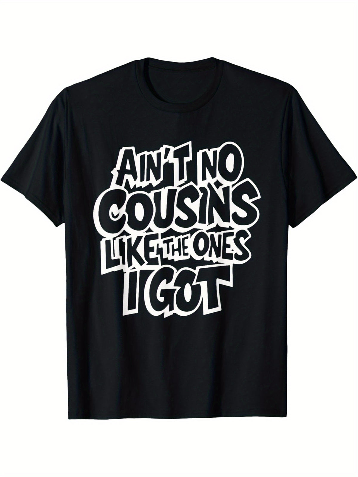 Funny Cousin Crew T-Shirt, Casual Crew Neck Short Sleeve Tee, Breathable Fabric, Slight Stretch, Summer Fashion Top, Regular Fit, Summer Trendy T-Shirt