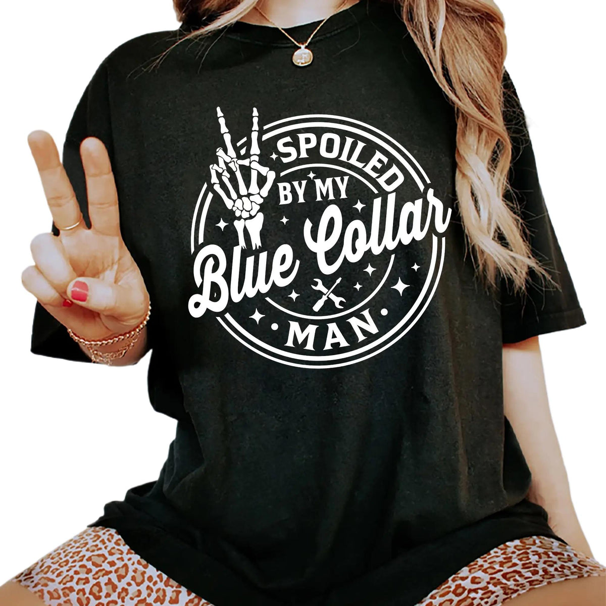 Spoiled By My Blue Collar Man T-Shirt, Proud Blue Collar Wife Graphic Tee, Unisex Cotton Top for Women, Relaxed Fit Chic Style