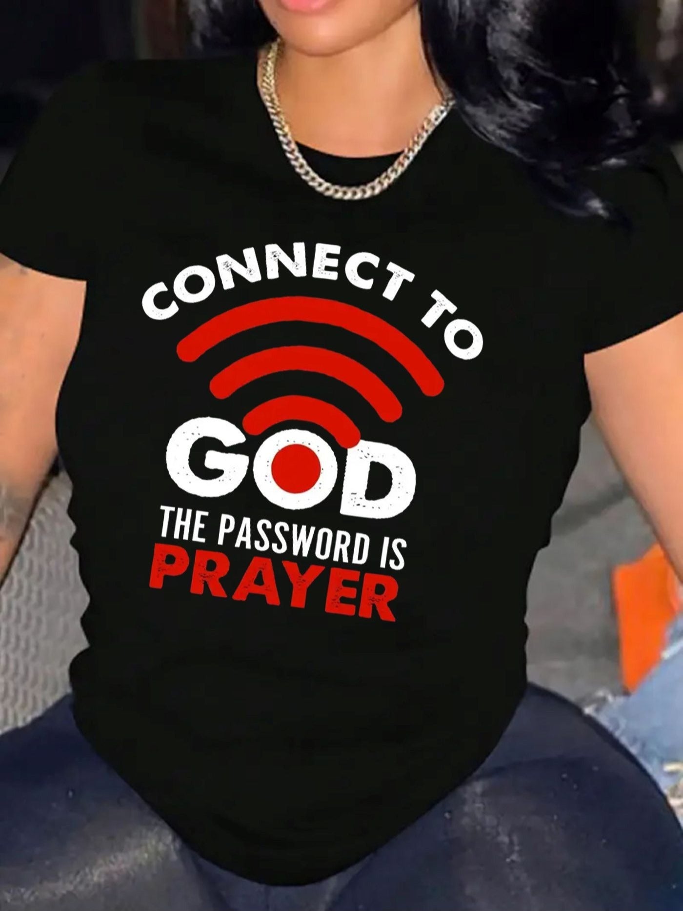 Women's Connect To God Prayer Graphic T‑Shirt, Faith Religious Wifi Quote Short Sleeve Crew Neck Casual Tee