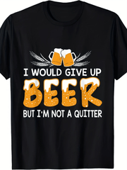I'D Quit Drinking But I Can'T Lose / Funny Beer Lover T-Shirt / Retro Humorous Unisex Casual Short Sleeve Crew Neck Top, Comfortable Everyday Wear, Machine Washable Print Top