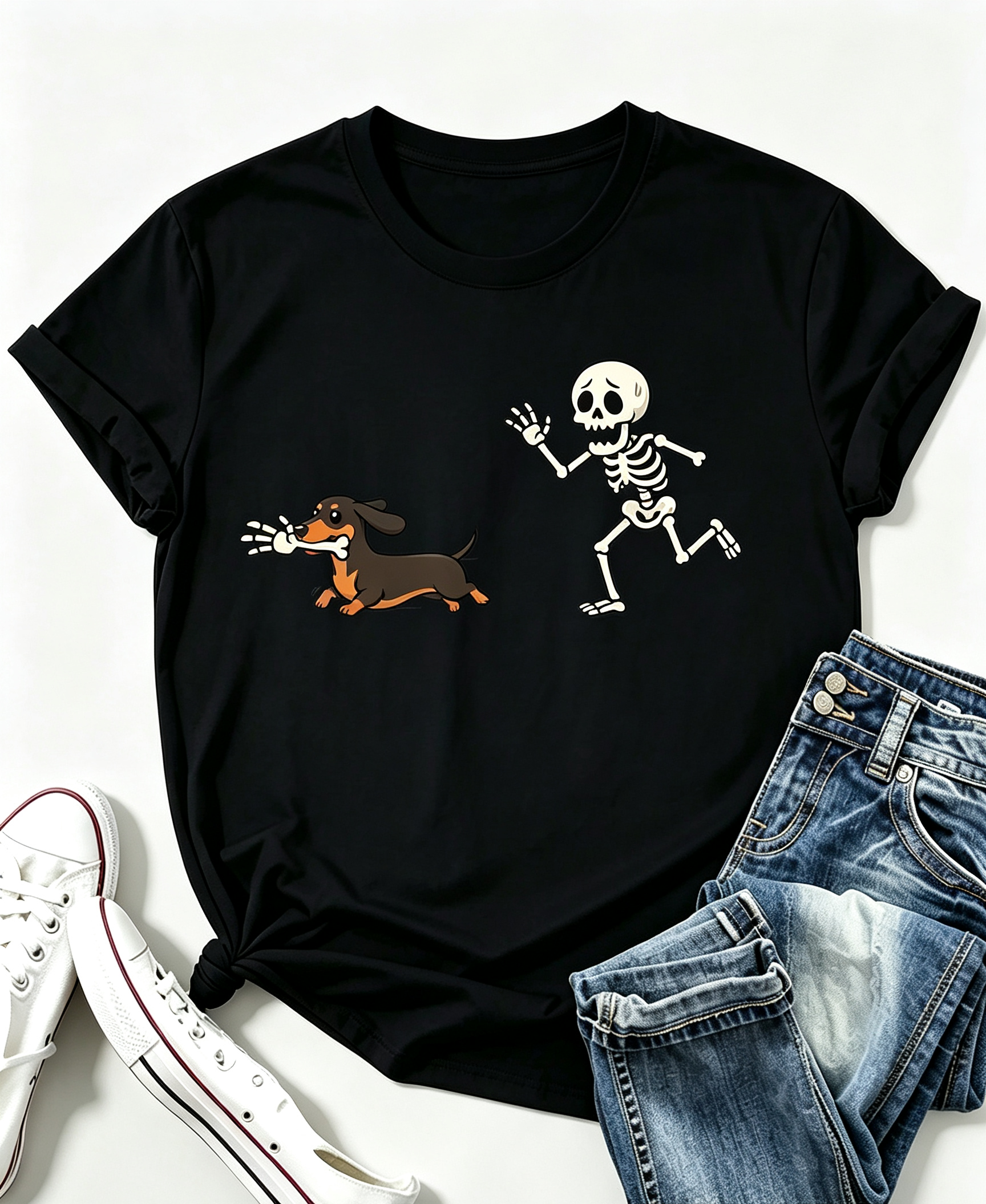 Retro Dachshund Skeleton Hand T-Shirt