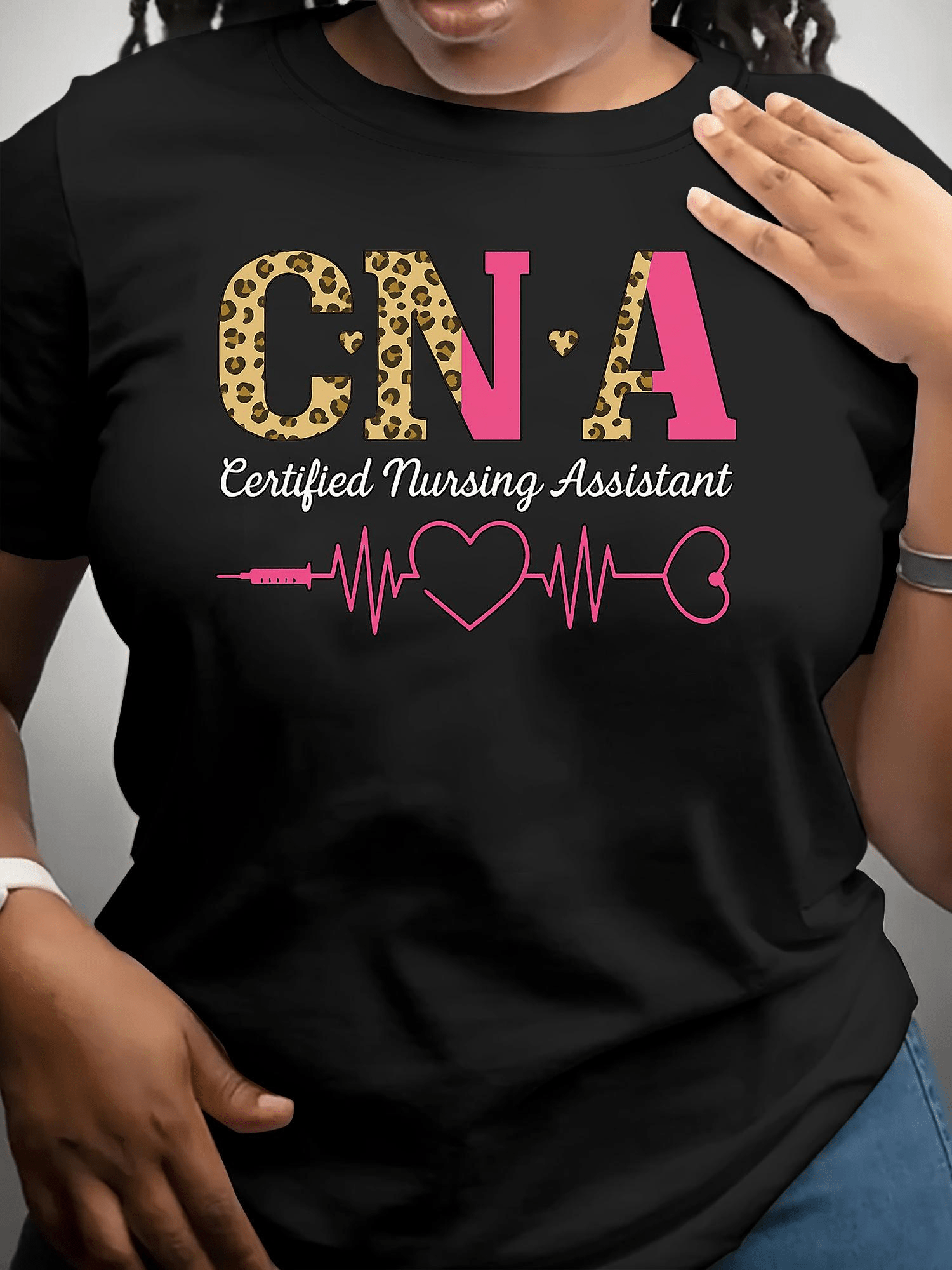 CNA Certified Nursing Assistant Leopard Print Graphic Tee for Men Women, Cute Nursing Assistant Short Sleeve T-Shirt, Casual Crew Neck Top for CNA Gift