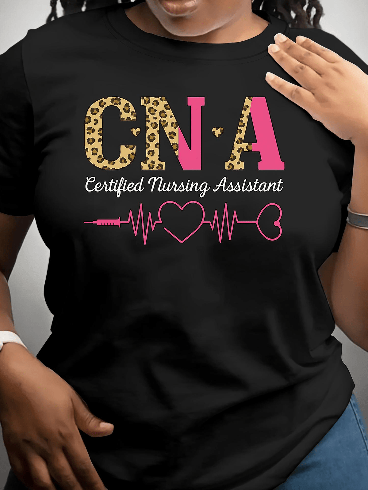 CNA Certified Nursing Assistant Leopard Print Graphic Tee for Men Women, Cute Nursing Assistant Short Sleeve T-Shirt, Casual Crew Neck Top for CNA Gift