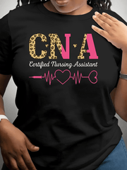 CNA Certified Nursing Assistant Leopard Print Graphic Tee for Men Women, Cute Nursing Assistant Short Sleeve T-Shirt, Casual Crew Neck Top for CNA Gift