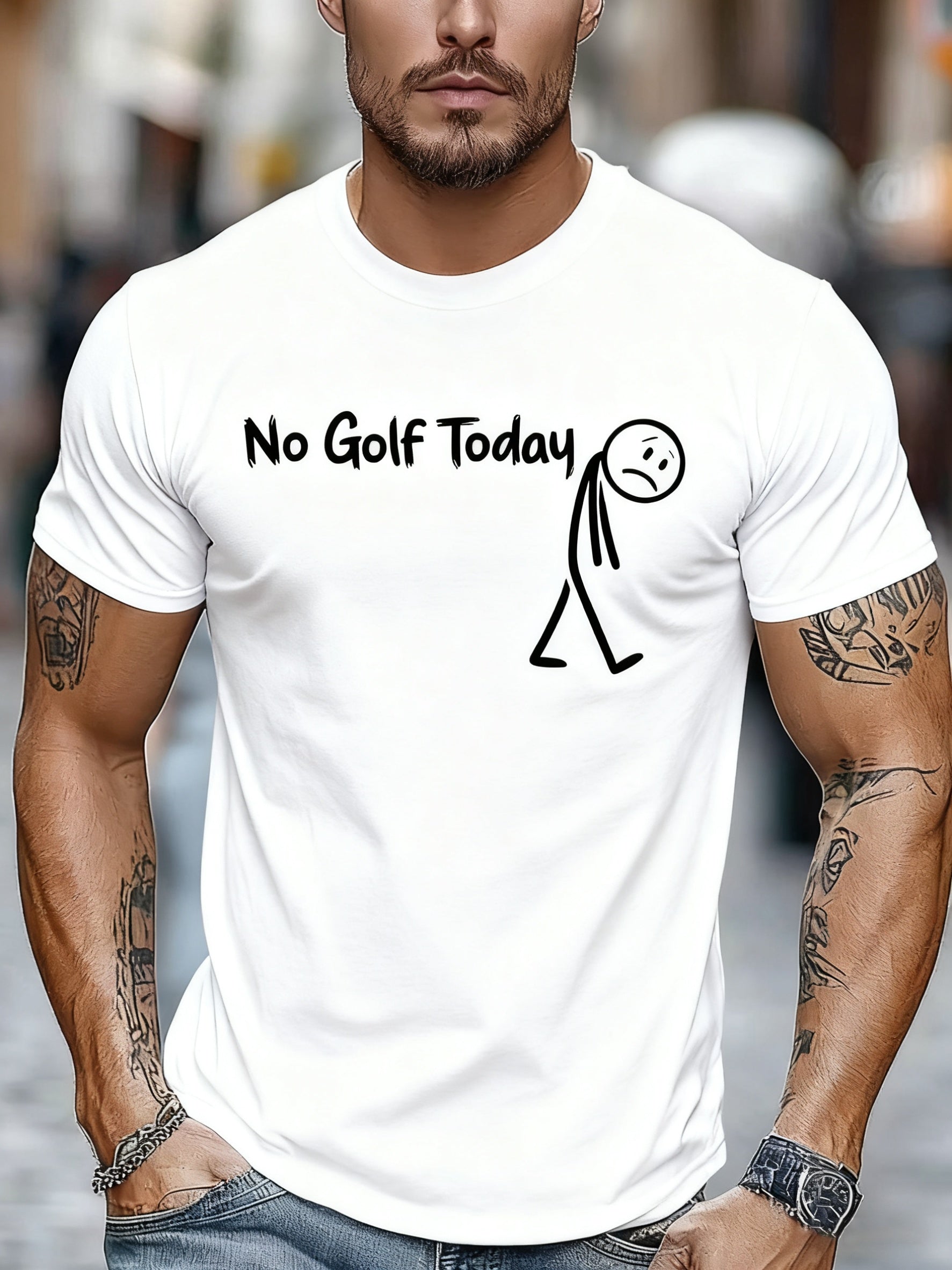 No Golf Today Round Neck Short Sleeve T-Shirt For Men, Easy Casual Versatile Style, Suitable for Daily Wear Men Funny Graphic Tshirt