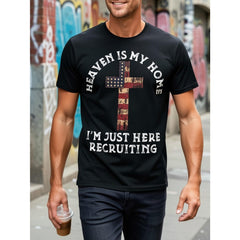 Heaven Is My Home I'm Just Here Recruiting Graphic T-Shirt, Unisex Soft Cotton Crew Neck Tee, All Season Fun Patriotic Faith Tee, Ideal For Christian Evangelism & Church Gathering