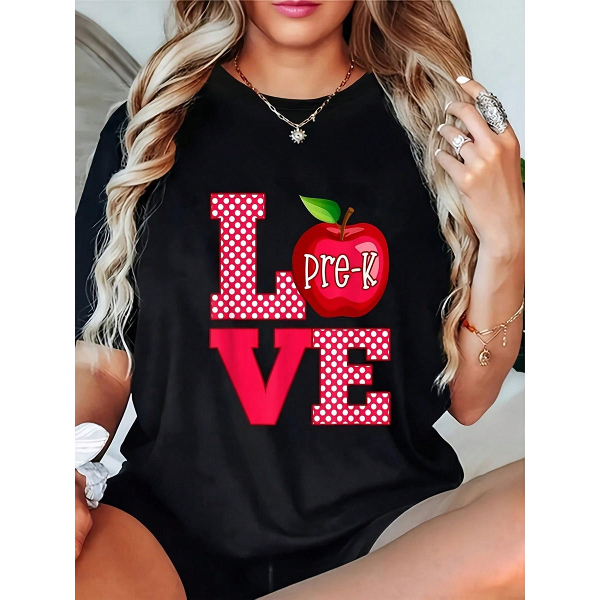 Love Pre-K Cute Preschool Teacher Gift T-Shirt - Casual Short Sleeve Round Neck Top, Teacher Shirts, ShirtGift