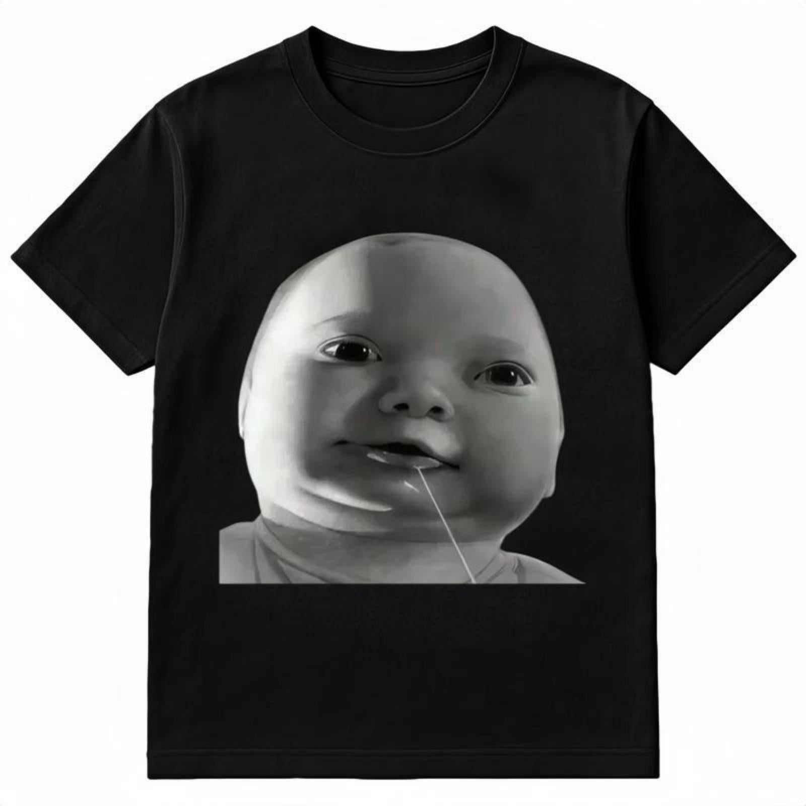 Cotton Funny AI Baby Holding Laugh Meme Viral Trend T-Shirt for Casual Wear & Trendy Outfits Comfortable Breathable Design Pure Cotton Fabric Soft and Light Loose Round Neckline