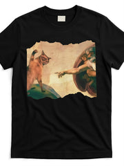 The Creation of Cat – Black Short-Sleeve Crew Neck Casual Essential, Cat Art Print T-Shirt for Cat Lovers
