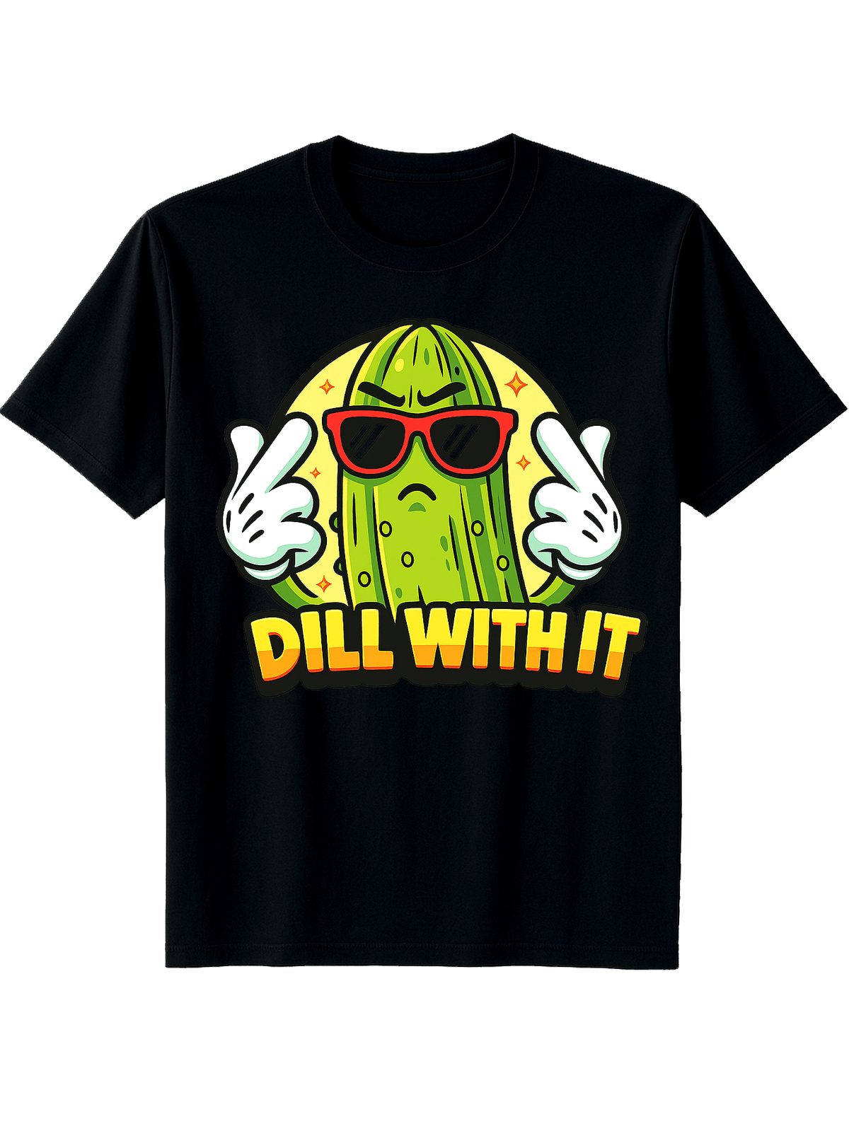 Dill With It Funny Pickle Graphic Tee for Men Women, Cute Cartoon Cucumber Short Sleeve T-Shirt, Casual Humor Crew Neck Top for Food Lover Summer Gift