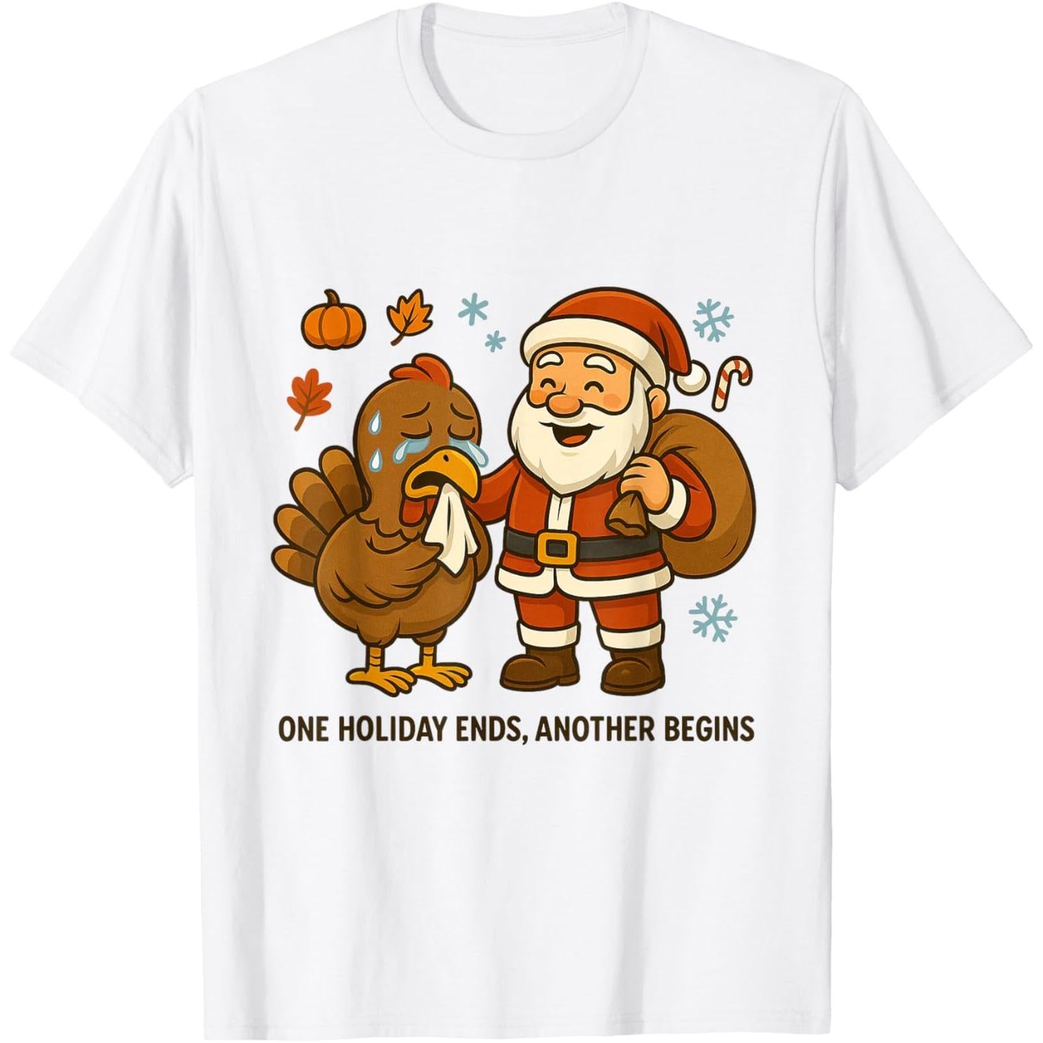 Funny Santa Comforts Turkey Thanksgiving Christmas T-Shirt