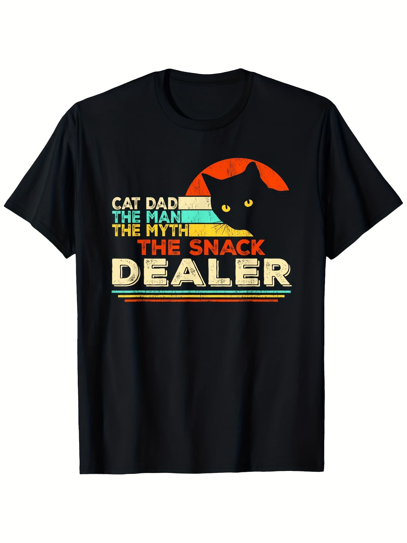 Cat Dad The Man The Myth The Snack Dealer Funny Cat Owner Graphic Tee for Men Women, Cute Father Cat Short Sleeve T-Shirt, Casual Crew Neck Top for Cat Dad Gift