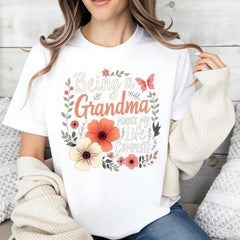 Being a Grandma Makes My Life Complete Floral Butterfly T-Shirt - Grandmother Gift Graphic Tee, Unisex Casual Top