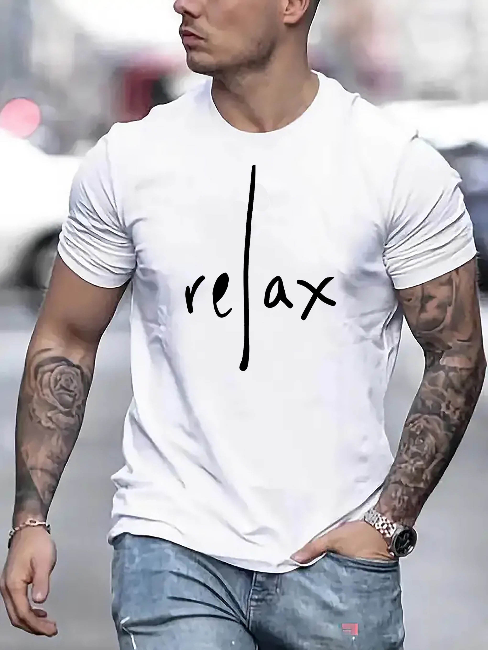 Men’s Relax Letter Graphic T-Shirt, Casual Crew Neck Short Sleeve Lightweight Everyday Fashion Tee
