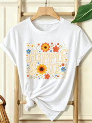 Women Hippie Soul Retro Floral Graphic T‑Shirt
