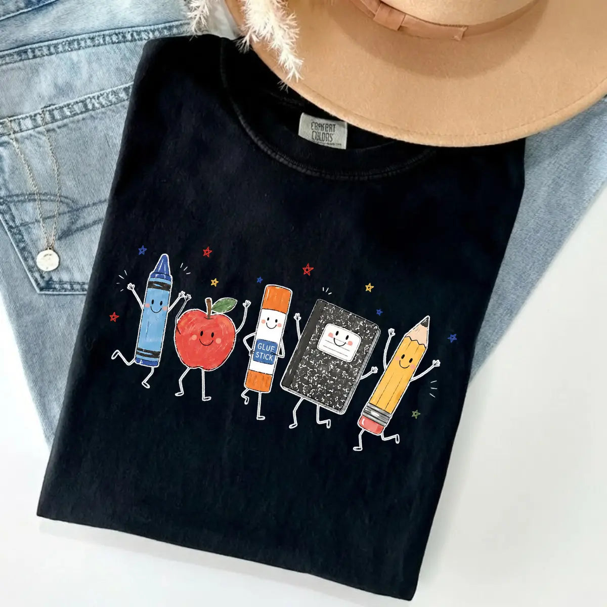 Cute School Supplies Heritage Graphic Tee 100%Cotton Crew Neck Short Sleeve Tee For Women Teacher Gift Teacher T-shirt