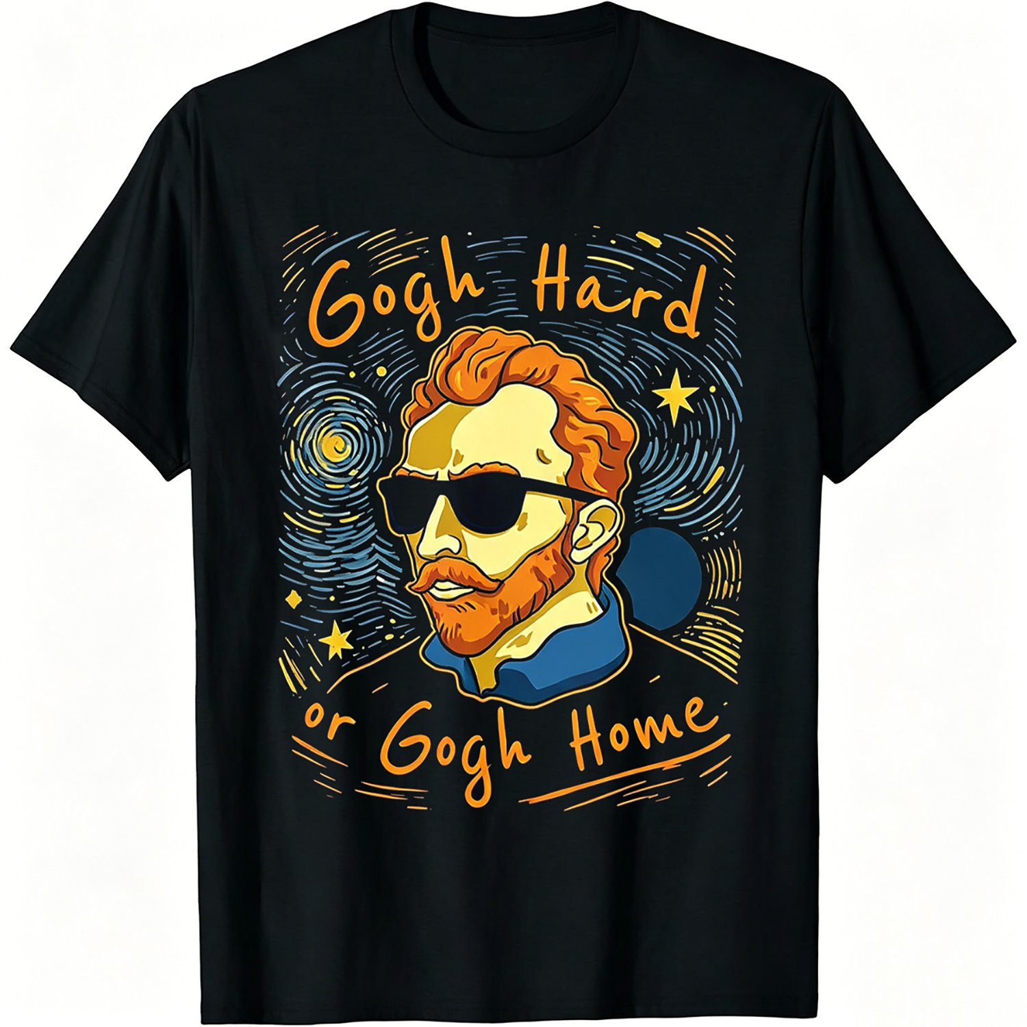 Gogh Hard or Gogh Home Funny Art Graphic T‑Shirt for Women, Starry Night Inspired Casual Crewneck Short Sleeve Tee