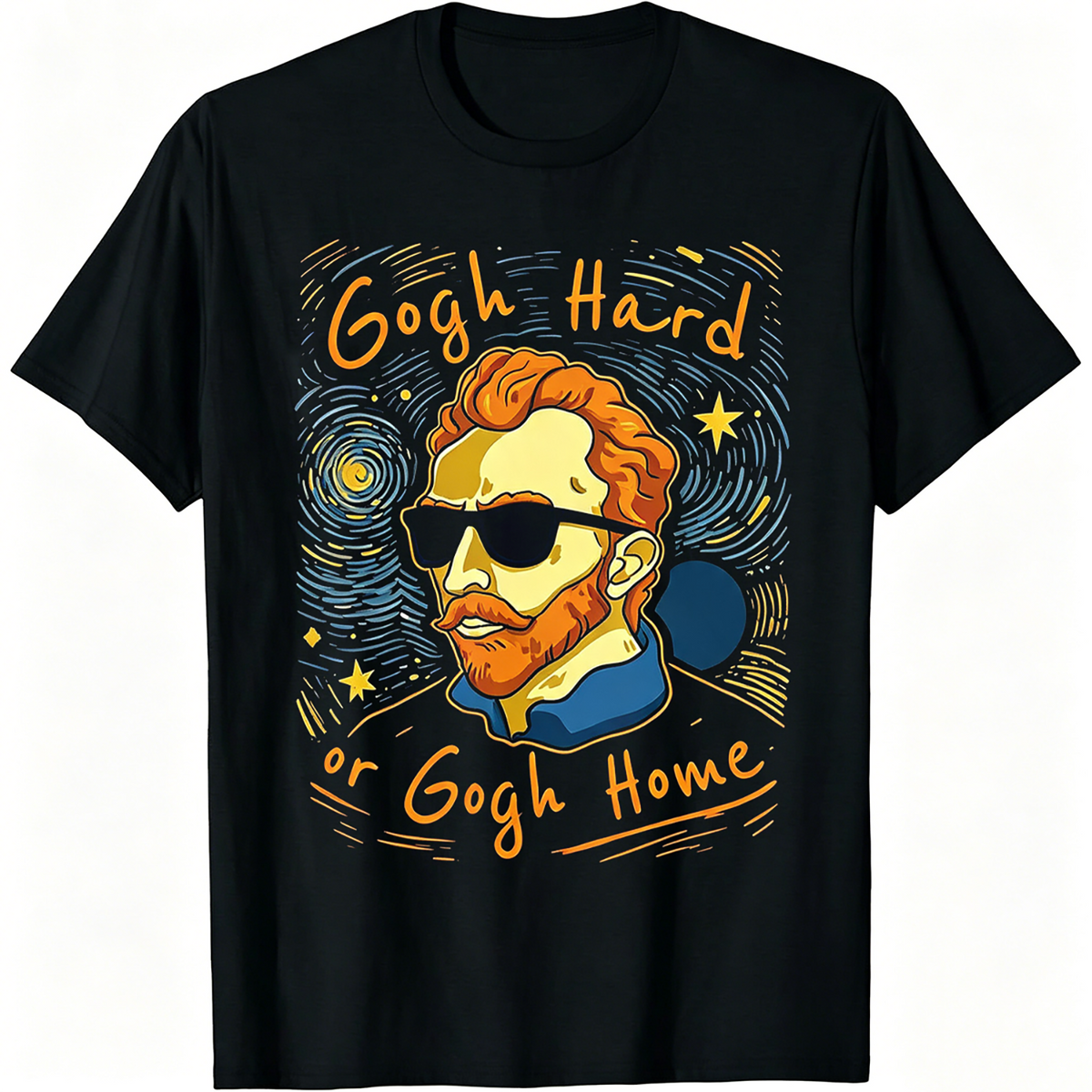 Gogh Hard or Gogh Home Funny Art Graphic T‑Shirt for Women, Starry Night Inspired Casual Crewneck Short Sleeve Tee