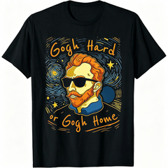 Gogh Hard or Gogh Home Funny Art Graphic T‑Shirt for Women, Starry Night Inspired Casual Crewneck Short Sleeve Tee