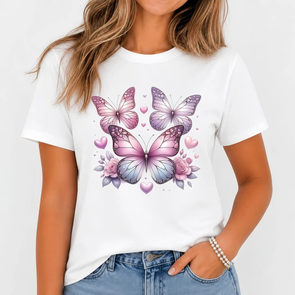 Butterflies Graphic Print Women's T-shirt Short Sleeve Crew Neck Casual Tops