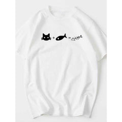 Cat Plus Fish Equals Fishbone Funny Math Meme Graphic Unisex T-Shirt