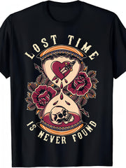 Men's & Unisex Vintage Hourglass Tattoo T-Shirt - Old School Full-Body Print, Crew Neck Casual Tee Suitable for Spring Summer Fall Winter Outdoor Wear