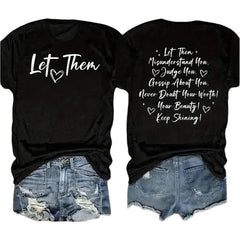 Let Them Inspirational Double-Sided Print T-Shirt, Women's Positive Quote Graphic Tee, Casual Top, Breathable & Loose Fit