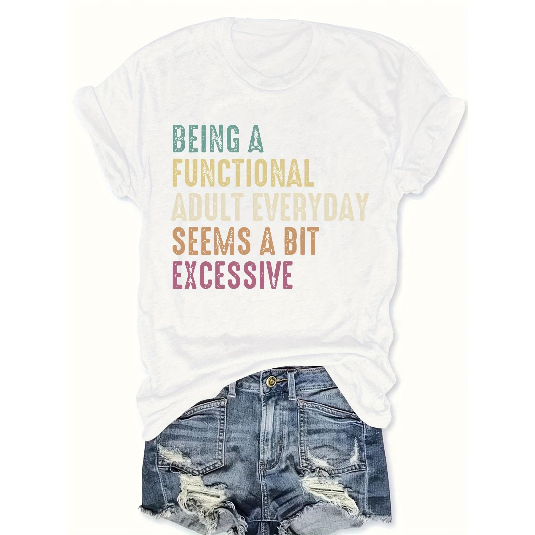 Letter Print Crewneck Tee – Casual Short Sleeve Spring Summer Shirt for Women, Soft Everyday Top