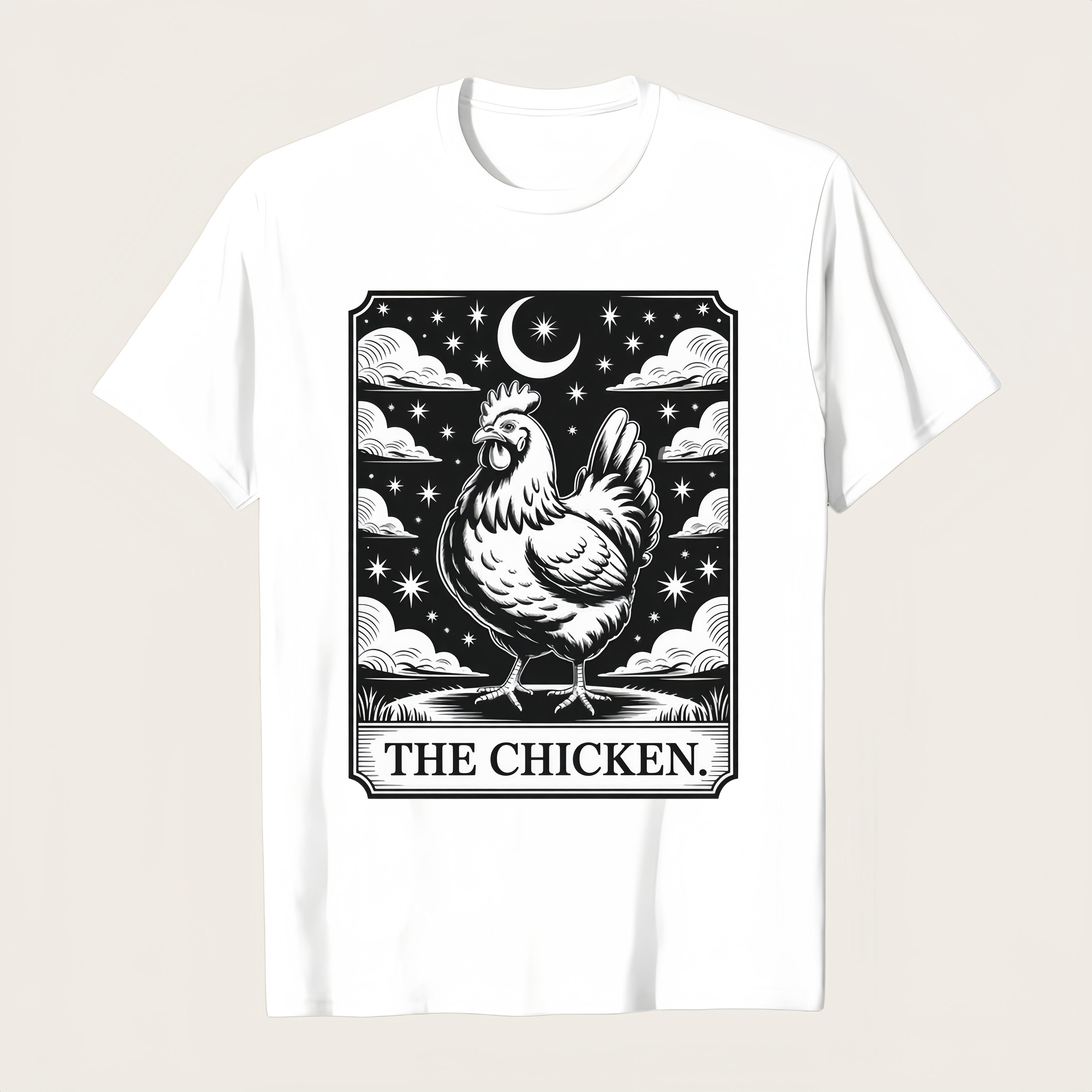 Mystical Moon and Stars Chicken Tarot Graphic T-Shirt