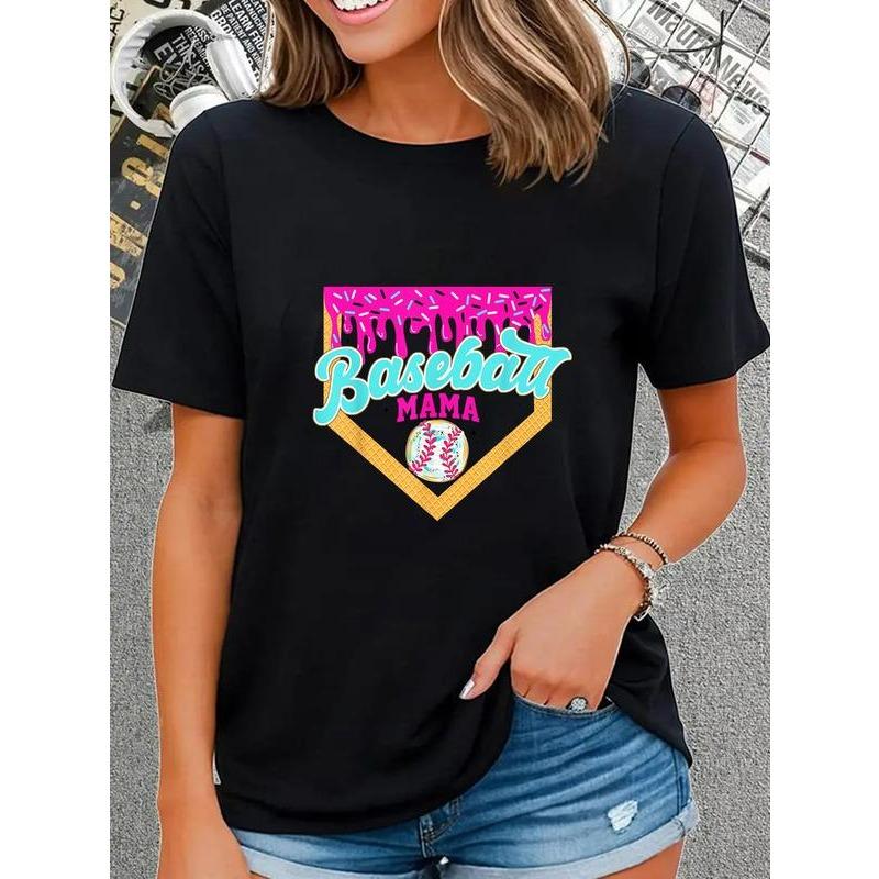 100% Cotton Game Day Baseball Mama Ice Cream Drip Baseball Mom Dripping T-Shirt