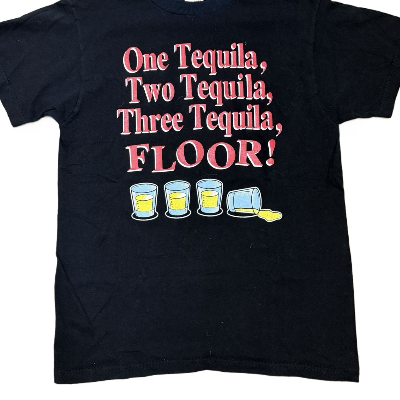 Vintage 90's Funny Tequila Graphic Tee Retro Y2k Size Medium Black